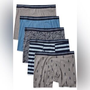 Amazon Essentials Men’s Boxer Briefs Underwear 5-Pack –Size M Blue/Grey Assorted